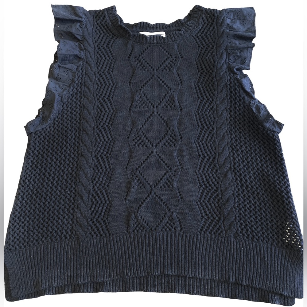 Anthropologie Black Pointelle Pullover Sleeveless Top Sz. Small